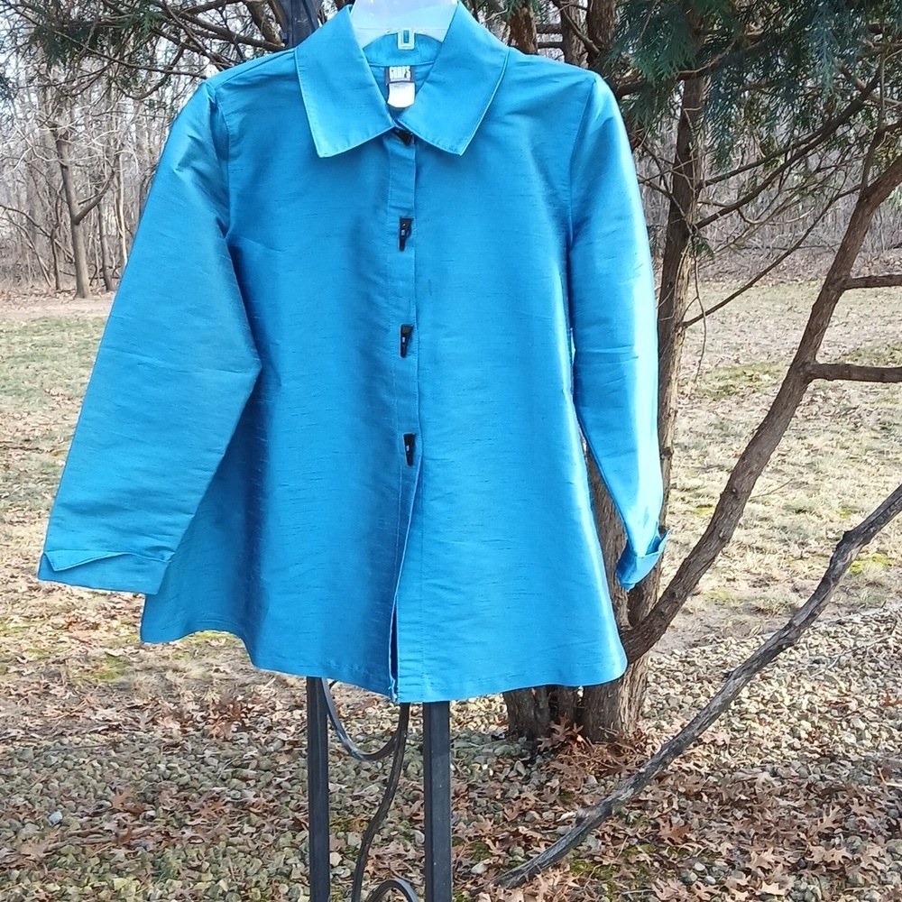 Gumps SAN FRANCISCO 50% Silk Blue Jacket Sz M - Picture 11 of 11